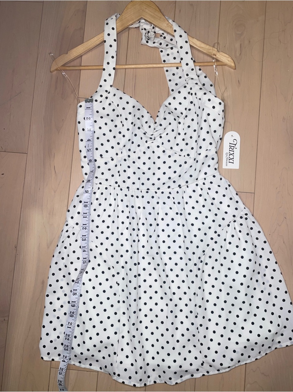 NWT - TRIXXI Mini Dress White & Black Polka Dot Halter Luxury Stylish Trendy - Picture 6 of 10